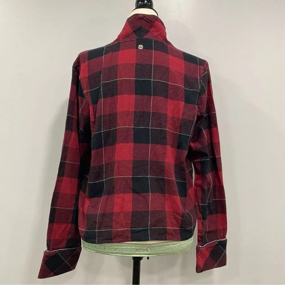 PRANA S Frosty Flake Organic Cotton Buffalo Plaid Flannel Pajama Top Winter Warm